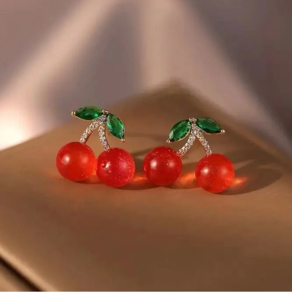 Cherry Red and Green Fashion Earrings